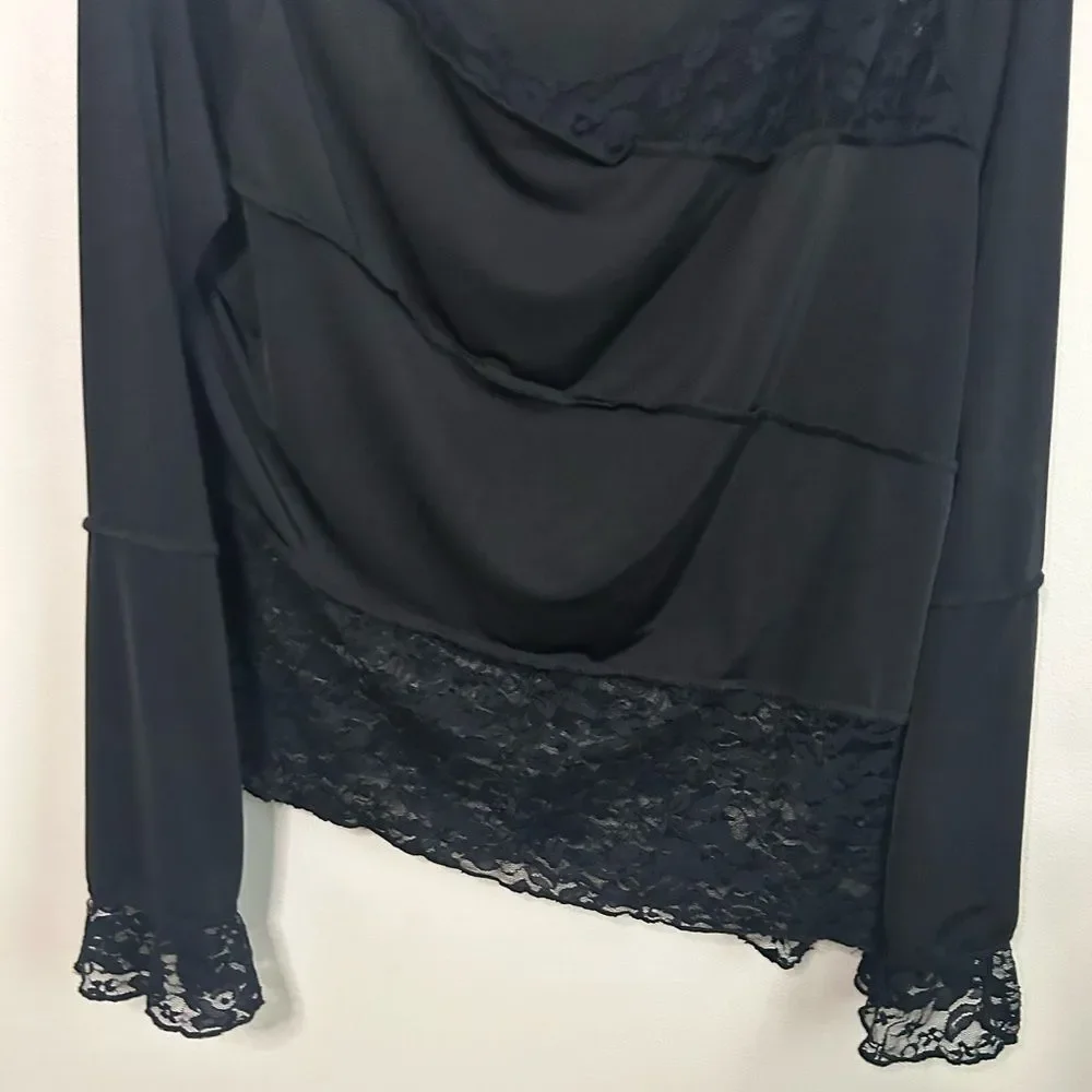 Fashion Nova Black Secrets Out Asymmetrical Lace Long Sleeve Top Size 3X